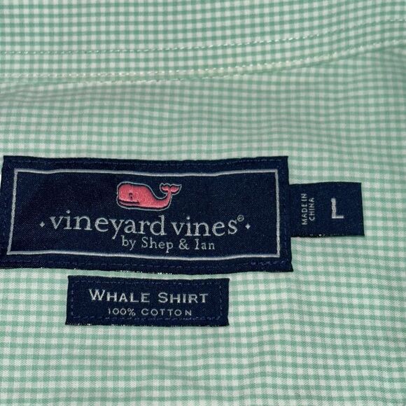 vineyard vines whale shirt mens large plaid green white long sleeve button shirt - Picture 2 of 11